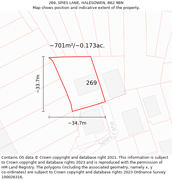 269, SPIES LANE, HALESOWEN, B62 9BN: Plot and title map