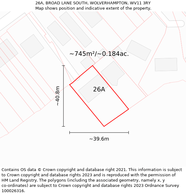 26A, BROAD LANE SOUTH, WOLVERHAMPTON, WV11 3RY: Plot and title map