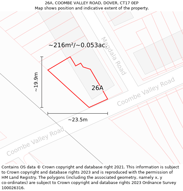 26A, COOMBE VALLEY ROAD, DOVER, CT17 0EP: Plot and title map