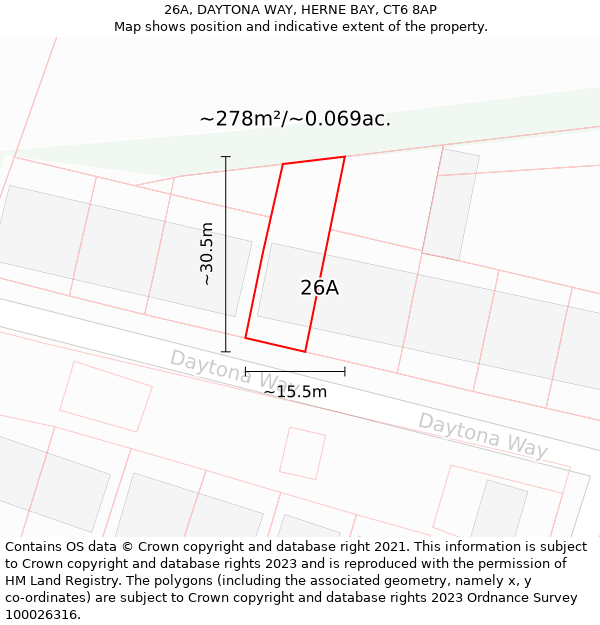 26A, DAYTONA WAY, HERNE BAY, CT6 8AP: Plot and title map