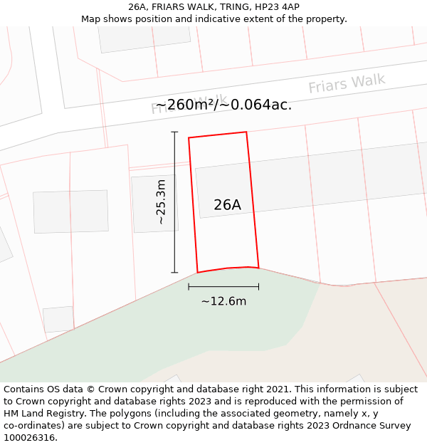 26A, FRIARS WALK, TRING, HP23 4AP: Plot and title map