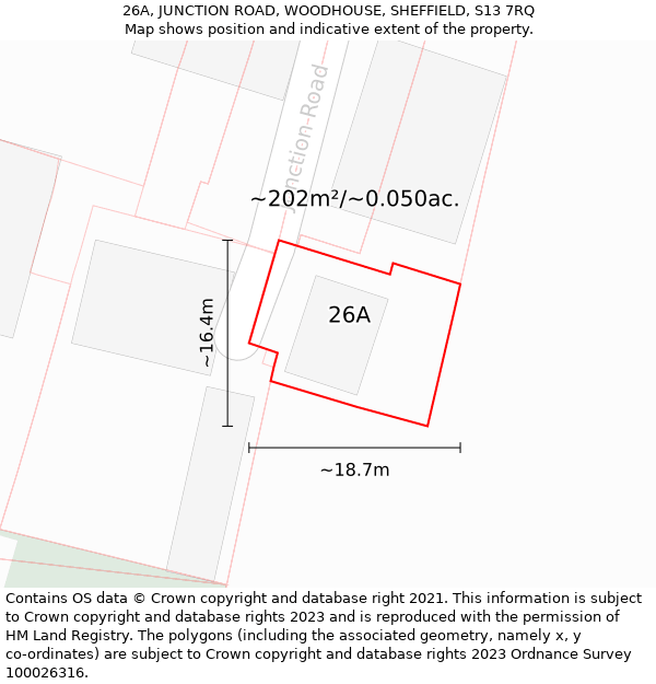 26A, JUNCTION ROAD, WOODHOUSE, SHEFFIELD, S13 7RQ: Plot and title map