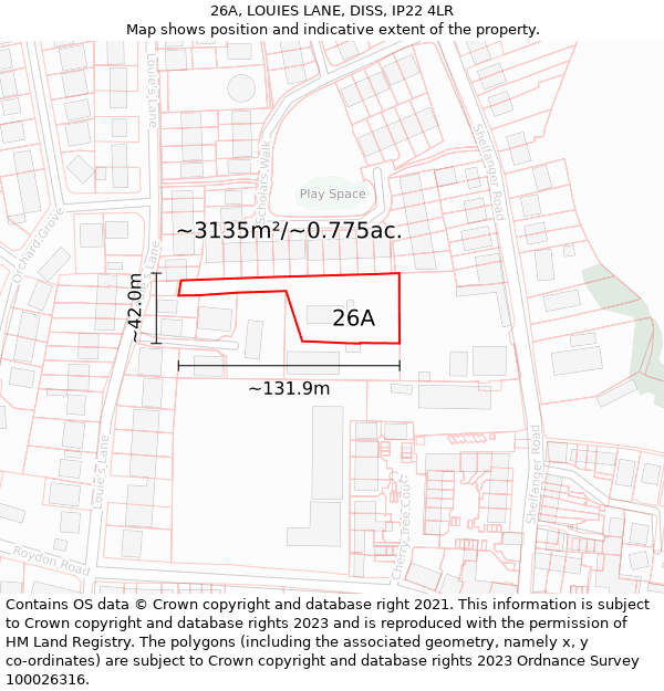 26A, LOUIES LANE, DISS, IP22 4LR: Plot and title map