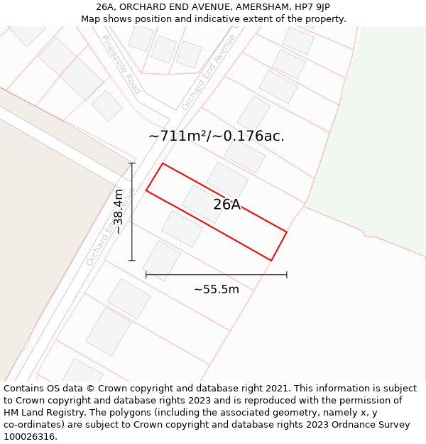 26A, ORCHARD END AVENUE, AMERSHAM, HP7 9JP: Plot and title map