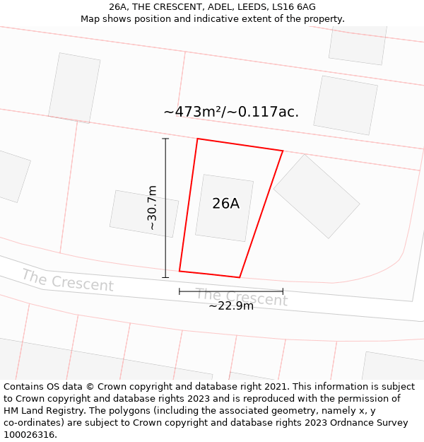 26A, THE CRESCENT, ADEL, LEEDS, LS16 6AG: Plot and title map