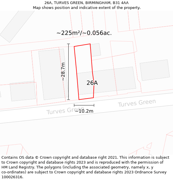 26A, TURVES GREEN, BIRMINGHAM, B31 4AA: Plot and title map