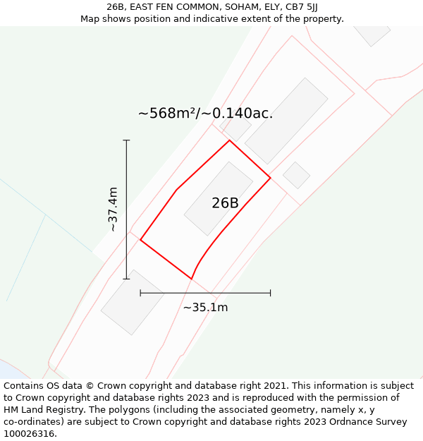 26B, EAST FEN COMMON, SOHAM, ELY, CB7 5JJ: Plot and title map