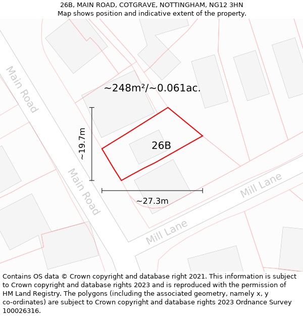 26B, MAIN ROAD, COTGRAVE, NOTTINGHAM, NG12 3HN: Plot and title map