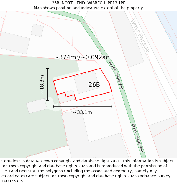 26B, NORTH END, WISBECH, PE13 1PE: Plot and title map