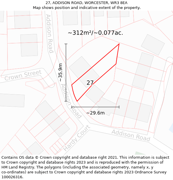27, ADDISON ROAD, WORCESTER, WR3 8EA: Plot and title map