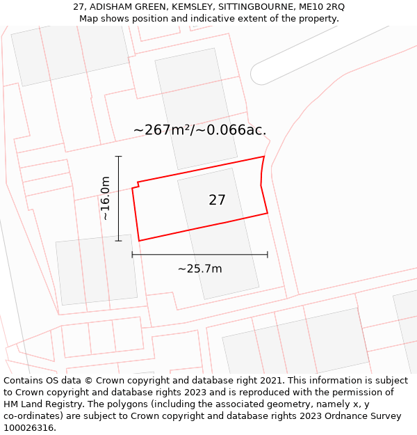 27, ADISHAM GREEN, KEMSLEY, SITTINGBOURNE, ME10 2RQ: Plot and title map