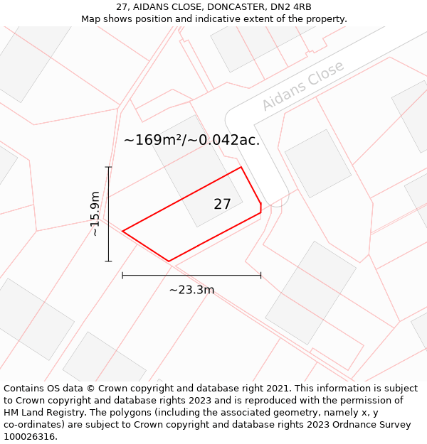 27, AIDANS CLOSE, DONCASTER, DN2 4RB: Plot and title map