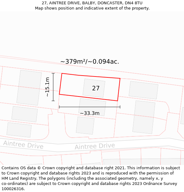 27, AINTREE DRIVE, BALBY, DONCASTER, DN4 8TU: Plot and title map