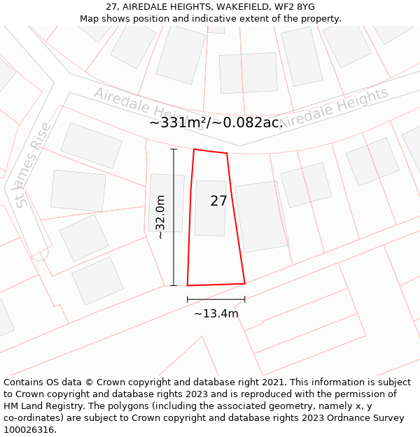 27, AIREDALE HEIGHTS, WAKEFIELD, WF2 8YG: Plot and title map