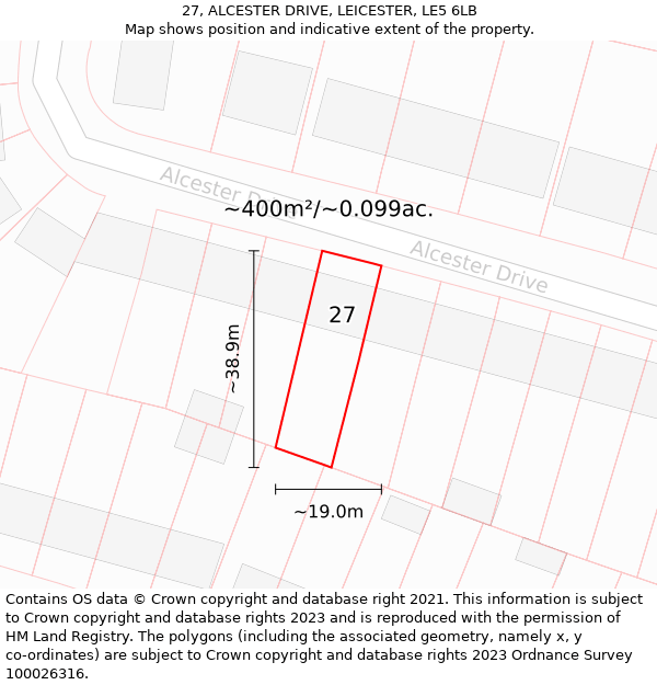 27, ALCESTER DRIVE, LEICESTER, LE5 6LB: Plot and title map