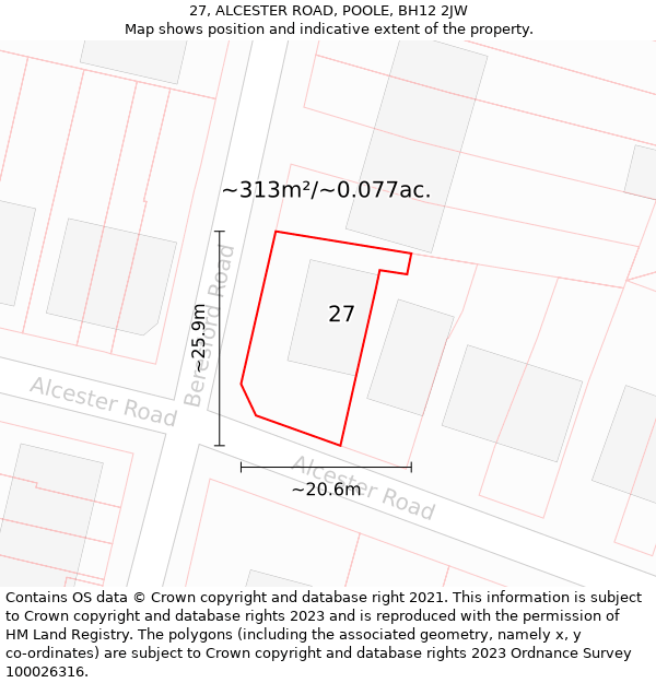 27, ALCESTER ROAD, POOLE, BH12 2JW: Plot and title map