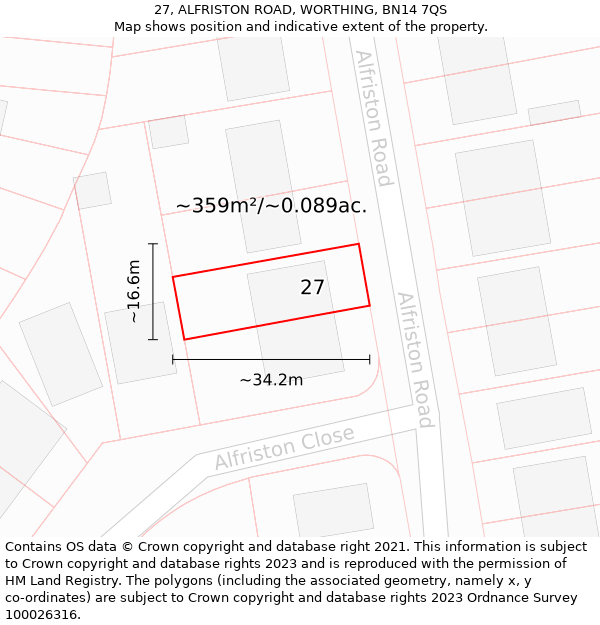 27, ALFRISTON ROAD, WORTHING, BN14 7QS: Plot and title map