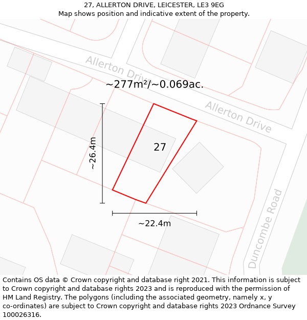 27, ALLERTON DRIVE, LEICESTER, LE3 9EG: Plot and title map