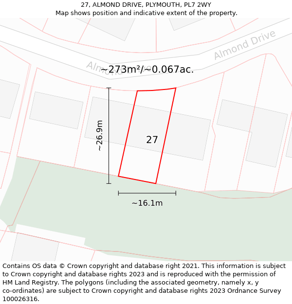 27, ALMOND DRIVE, PLYMOUTH, PL7 2WY: Plot and title map