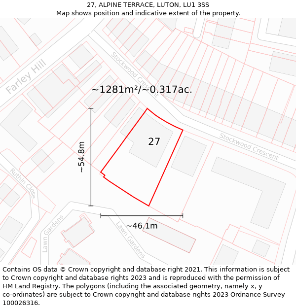 27, ALPINE TERRACE, LUTON, LU1 3SS: Plot and title map