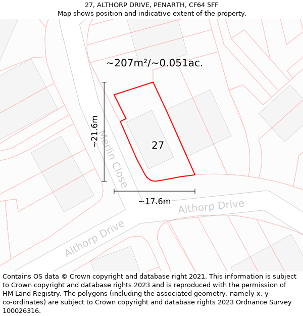 27, ALTHORP DRIVE, PENARTH, CF64 5FF: Plot and title map