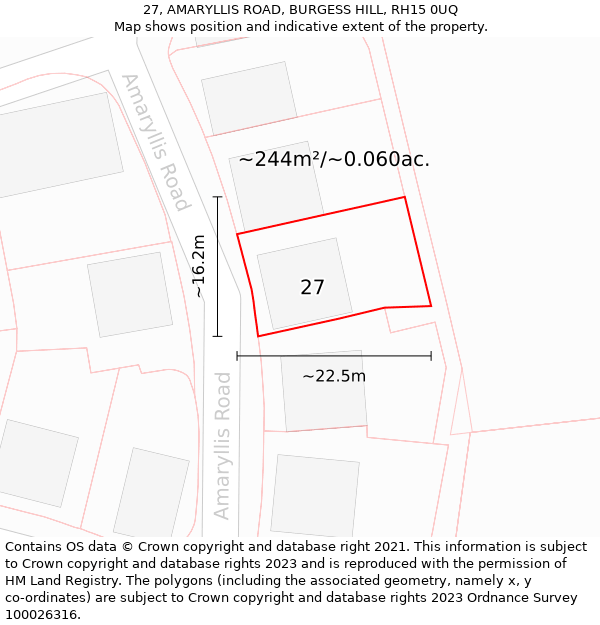 27, AMARYLLIS ROAD, BURGESS HILL, RH15 0UQ: Plot and title map