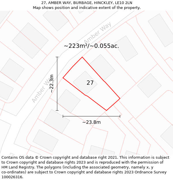 27, AMBER WAY, BURBAGE, HINCKLEY, LE10 2LN: Plot and title map