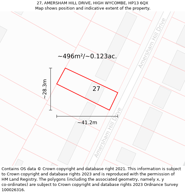 27, AMERSHAM HILL DRIVE, HIGH WYCOMBE, HP13 6QX: Plot and title map