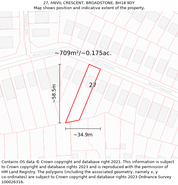 27, ANVIL CRESCENT, BROADSTONE, BH18 9DY: Plot and title map