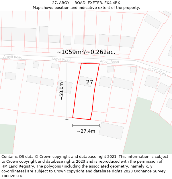 27, ARGYLL ROAD, EXETER, EX4 4RX: Plot and title map