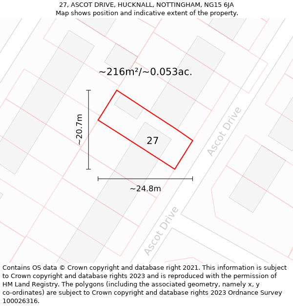 27, ASCOT DRIVE, HUCKNALL, NOTTINGHAM, NG15 6JA: Plot and title map