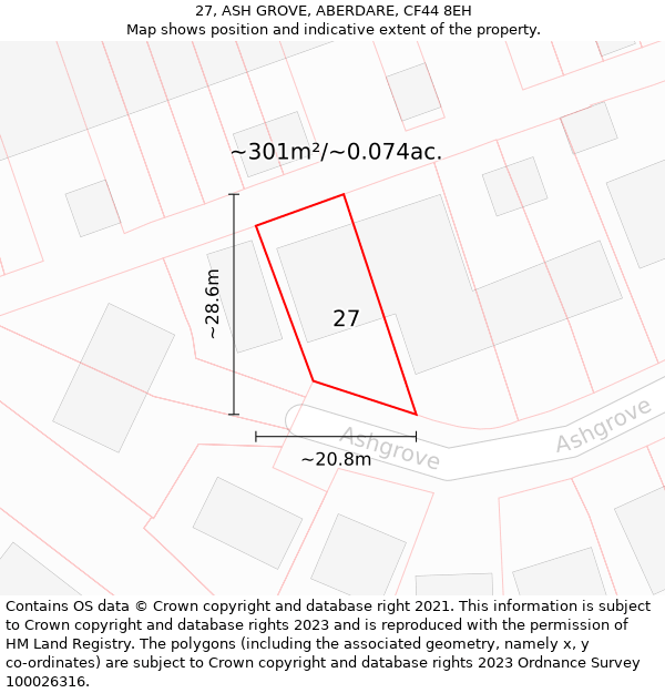 27, ASH GROVE, ABERDARE, CF44 8EH: Plot and title map