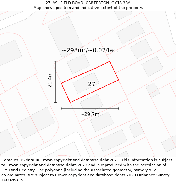 27, ASHFIELD ROAD, CARTERTON, OX18 3RA: Plot and title map