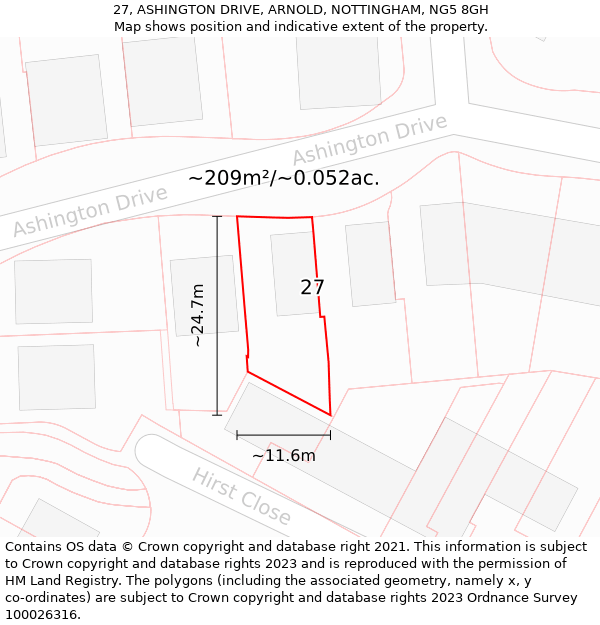 27, ASHINGTON DRIVE, ARNOLD, NOTTINGHAM, NG5 8GH: Plot and title map