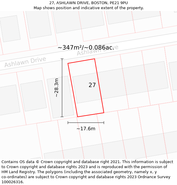 27, ASHLAWN DRIVE, BOSTON, PE21 9PU: Plot and title map