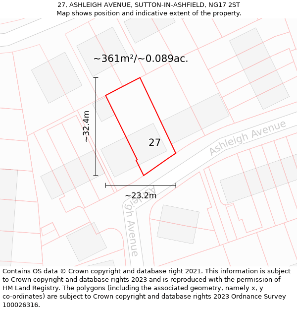 27, ASHLEIGH AVENUE, SUTTON-IN-ASHFIELD, NG17 2ST: Plot and title map