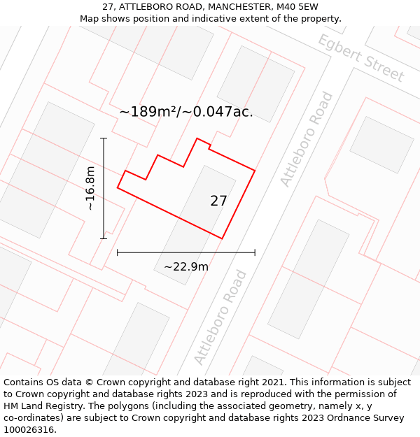 27, ATTLEBORO ROAD, MANCHESTER, M40 5EW: Plot and title map