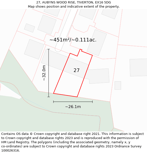 27, AUBYNS WOOD RISE, TIVERTON, EX16 5DG: Plot and title map