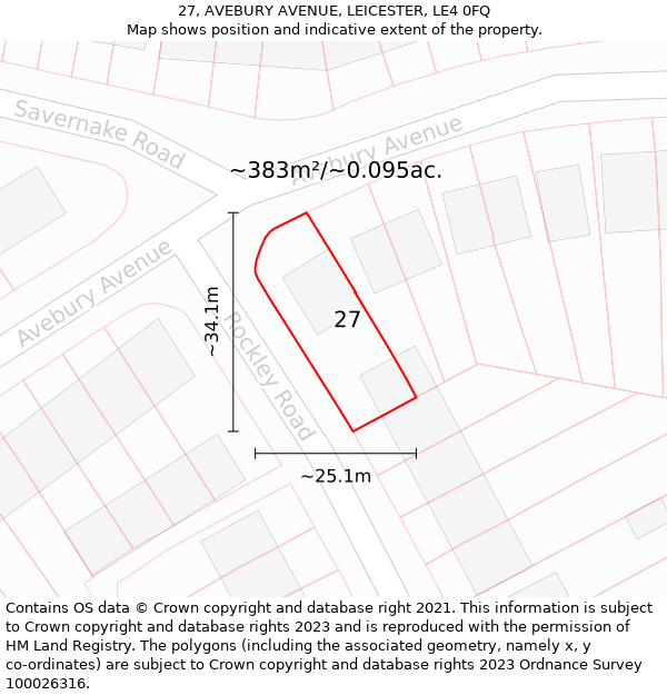27, AVEBURY AVENUE, LEICESTER, LE4 0FQ: Plot and title map