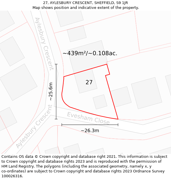 27, AYLESBURY CRESCENT, SHEFFIELD, S9 1JR: Plot and title map