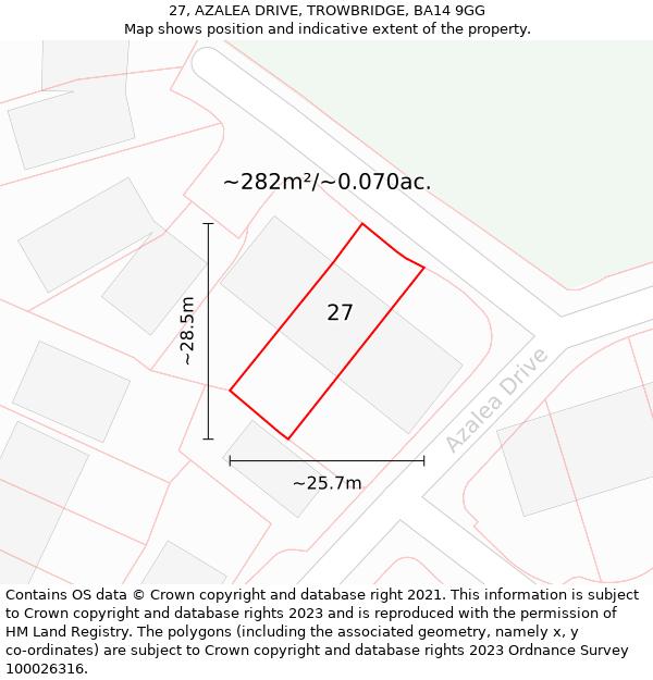 27, AZALEA DRIVE, TROWBRIDGE, BA14 9GG: Plot and title map