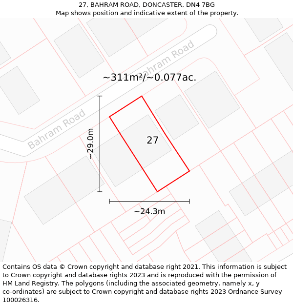 27, BAHRAM ROAD, DONCASTER, DN4 7BG: Plot and title map