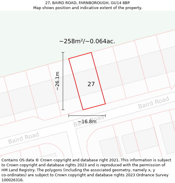 27, BAIRD ROAD, FARNBOROUGH, GU14 8BP: Plot and title map