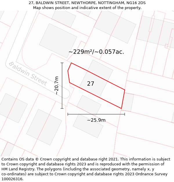 27, BALDWIN STREET, NEWTHORPE, NOTTINGHAM, NG16 2DS: Plot and title map