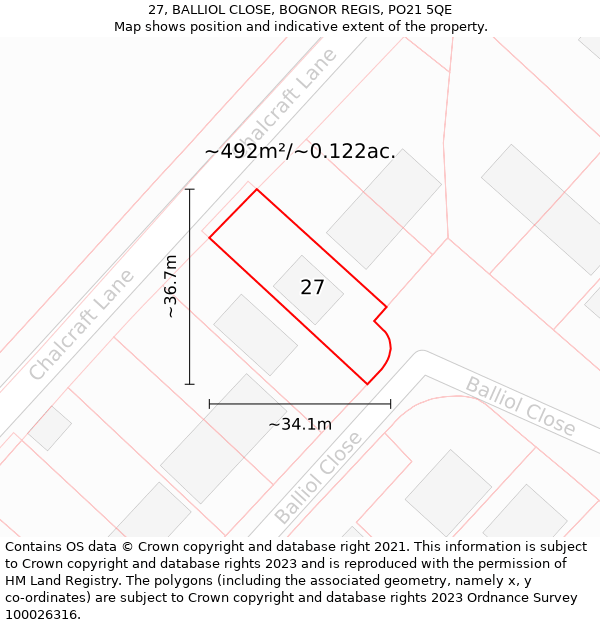 27, BALLIOL CLOSE, BOGNOR REGIS, PO21 5QE: Plot and title map