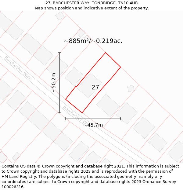 27, BARCHESTER WAY, TONBRIDGE, TN10 4HR: Plot and title map