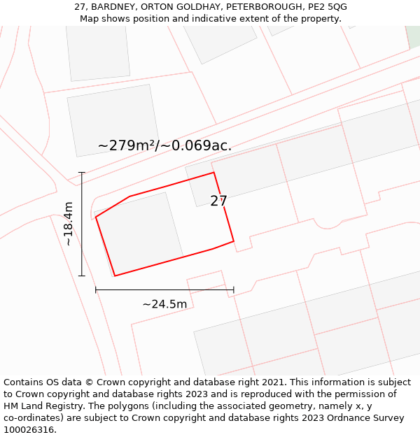 27, BARDNEY, ORTON GOLDHAY, PETERBOROUGH, PE2 5QG: Plot and title map