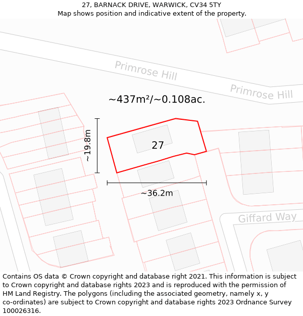 27, BARNACK DRIVE, WARWICK, CV34 5TY: Plot and title map