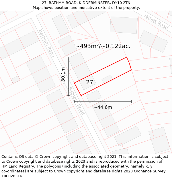 27, BATHAM ROAD, KIDDERMINSTER, DY10 2TN: Plot and title map