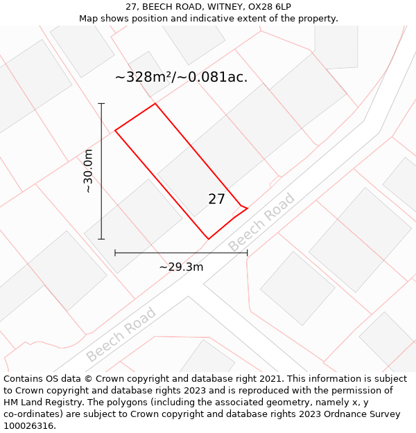 27, BEECH ROAD, WITNEY, OX28 6LP: Plot and title map